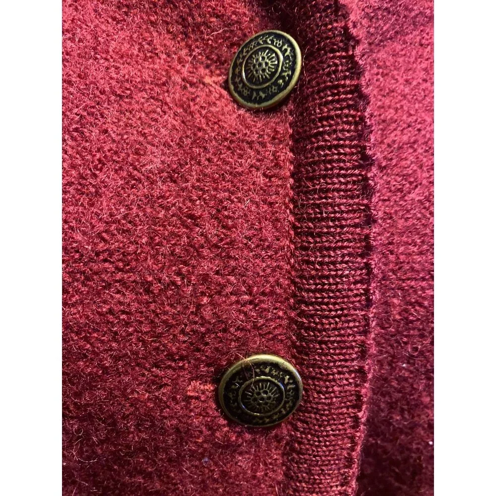 Vintage Tally-Ho Burgandy 100% Wool Button Cardigan Sweater L Womens Office wear
